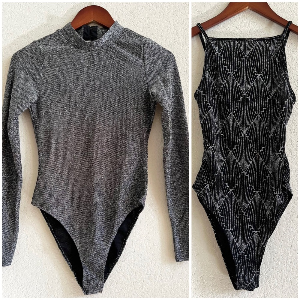 Bundle of 2 NWT New Years Eve H&M Glitter Bodysuits Sz‎ S Art Deco Holiday Party